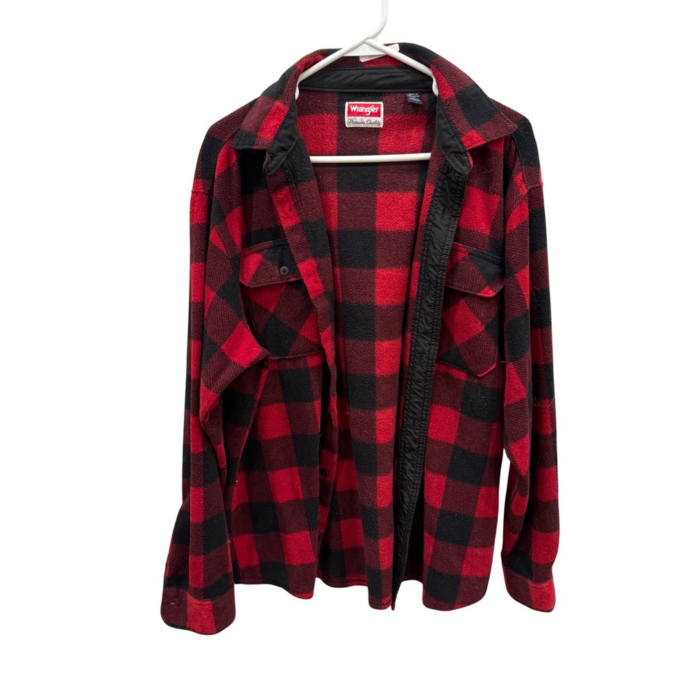 Wrangler Mens Red Black Buffalo Plaid Fleece Shirt Jacket Large RN130273 CA55394